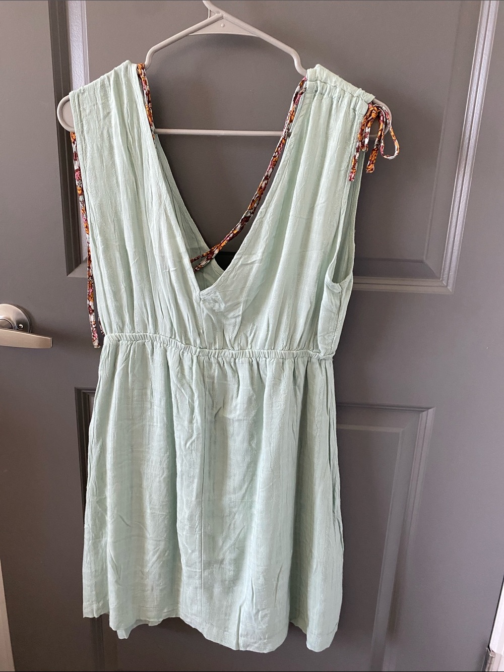 Roxy Light Mint Green Backless Summer Dress with Floral Tie Straps